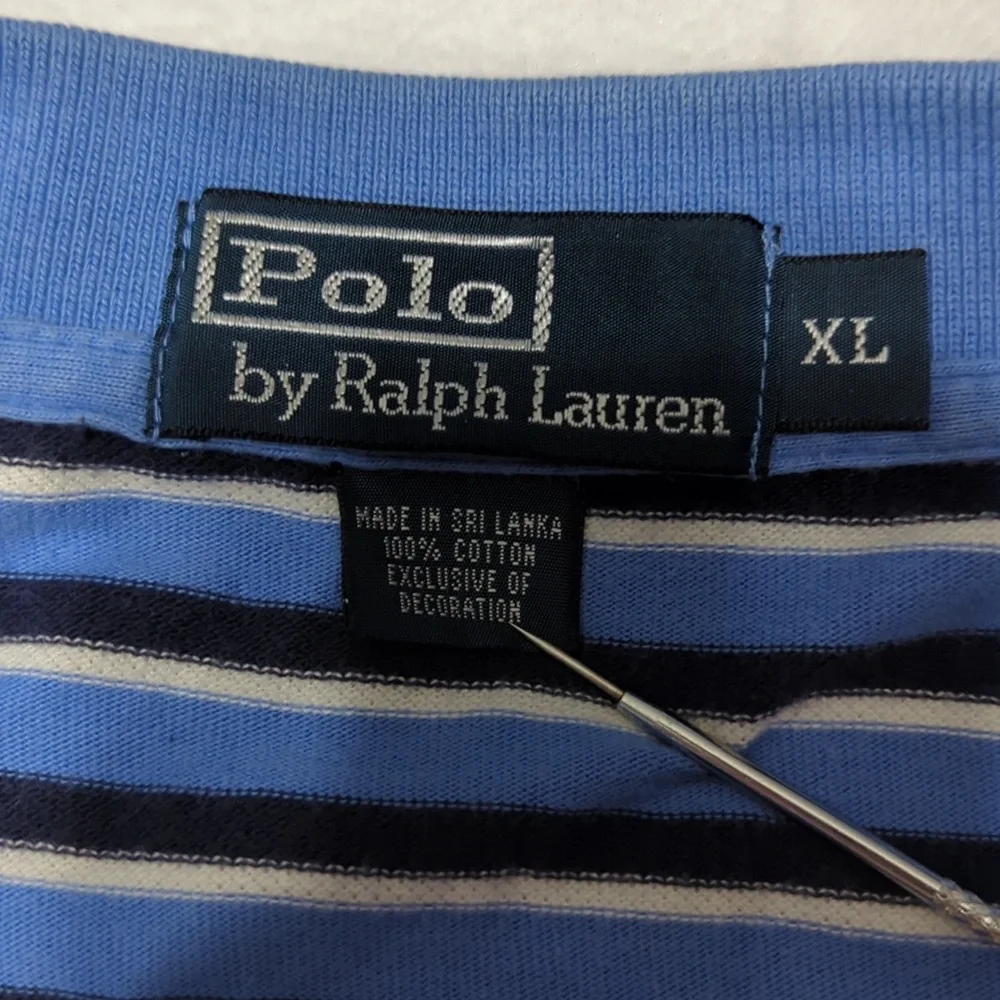 Polo Ralph Lauren Navy and Light Blue Striped Polo‎ Mens Size XL